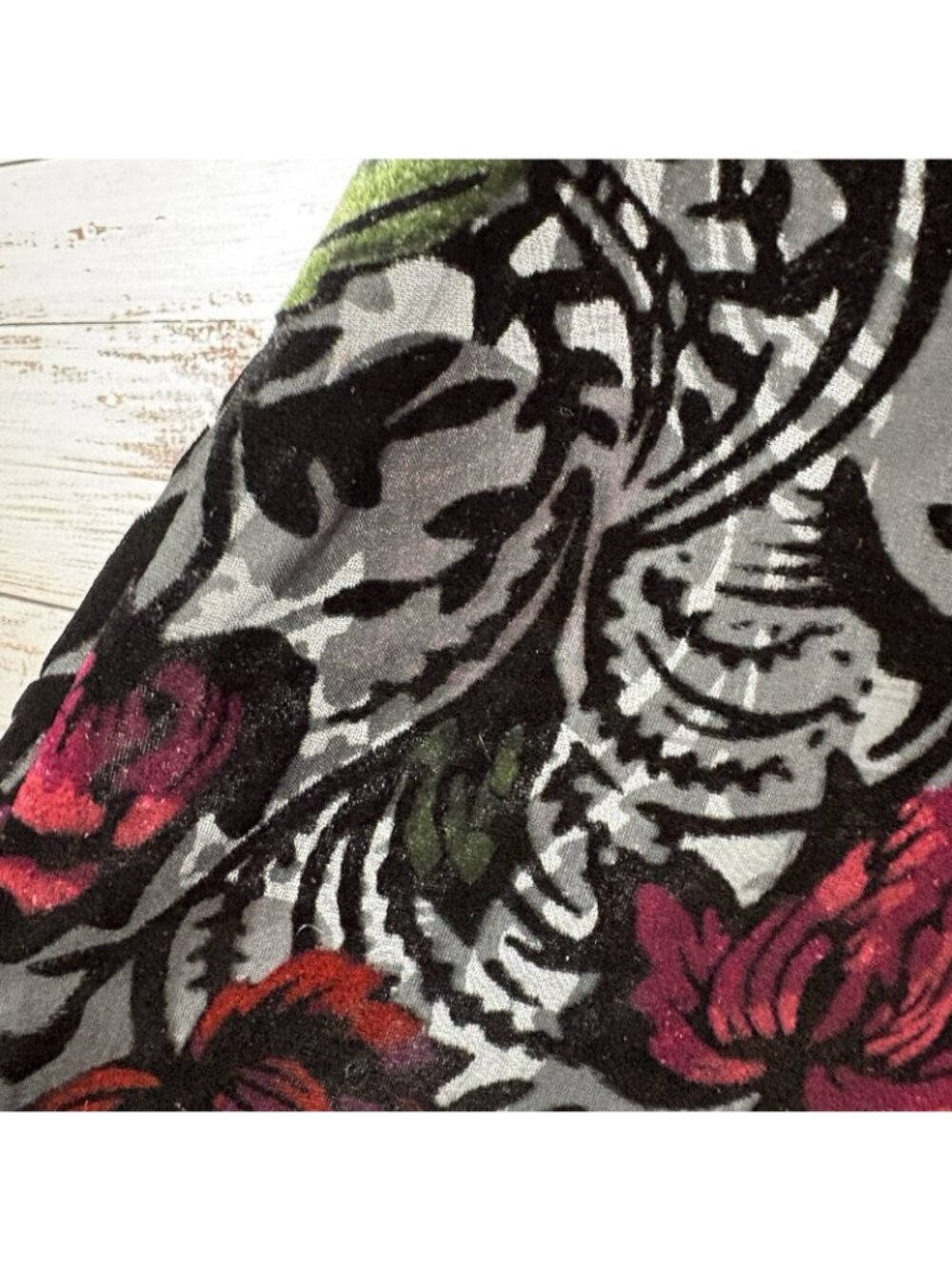Coldwater Creek Black Pink Floral Velvet Sheer Lined Maxi Skirt - Picture 3 of 13